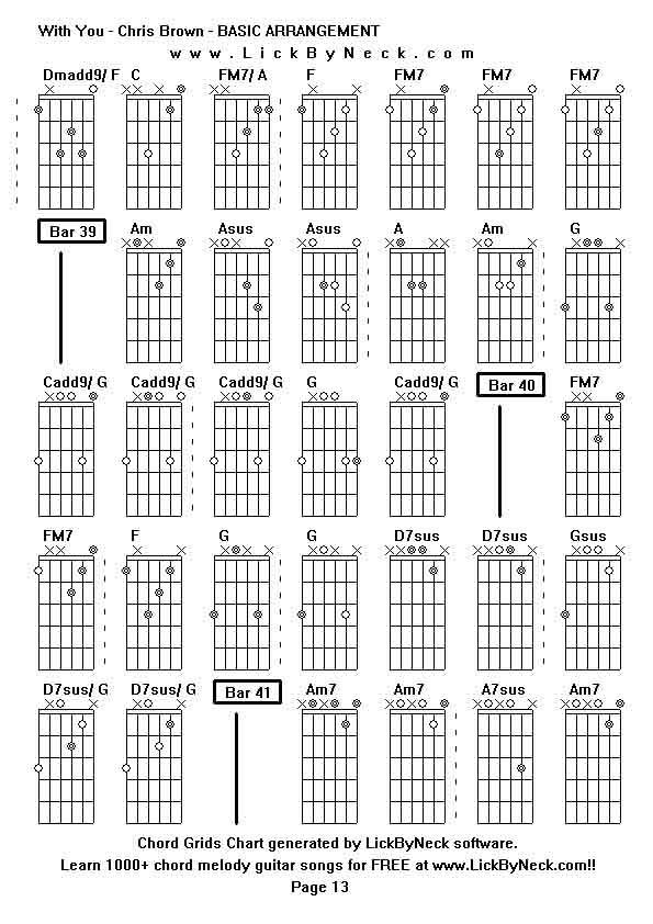 Chord Grids Chart of chord melody fingerstyle guitar song-With You - Chris Brown - BASIC ARRANGEMENT,generated by LickByNeck software.